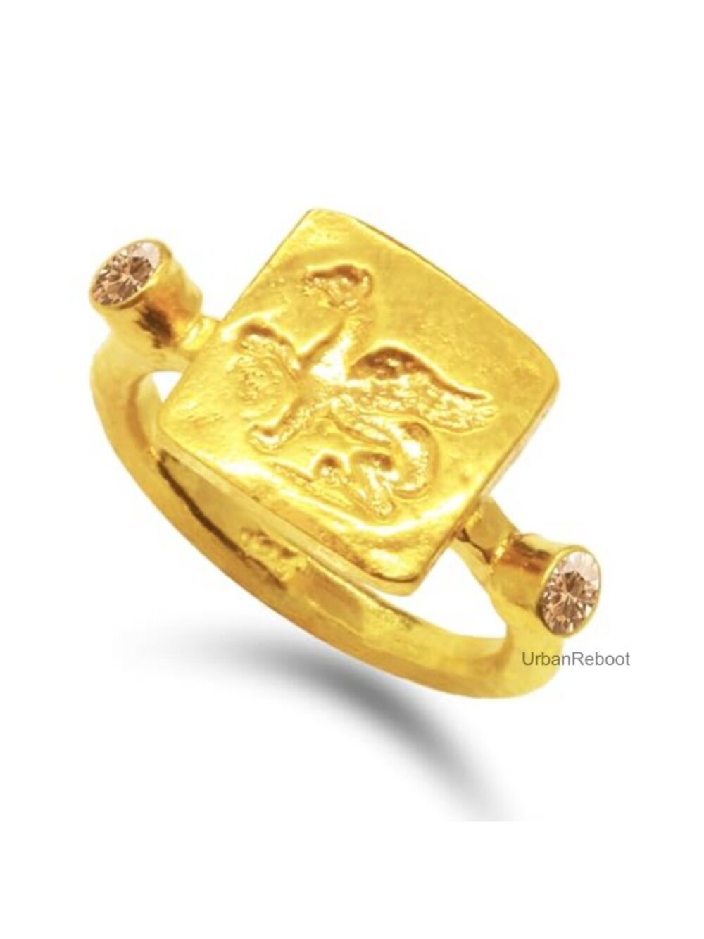 925 Sterling Silver Signet Ring Pegasus Griffin Coin 24K Gold Vermeil Handmade